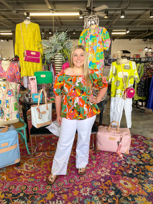 Orange Tropical Peplum Top