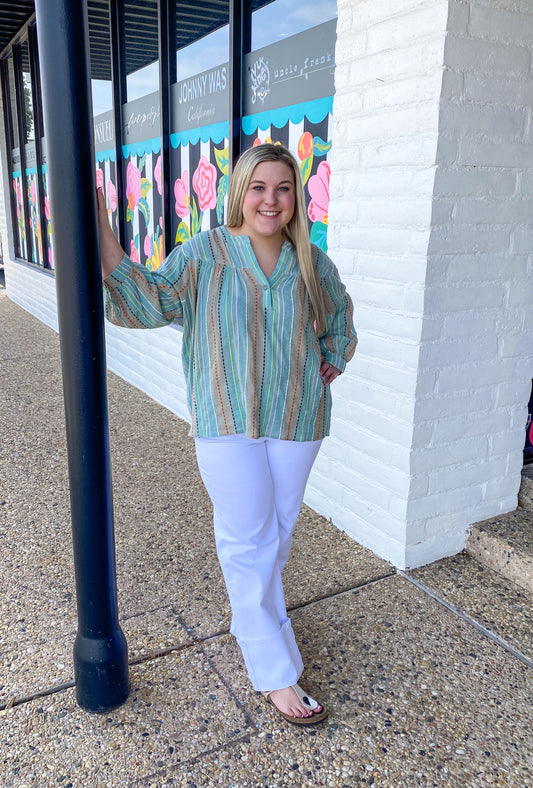 Multi Gauze Stripe Popover Top