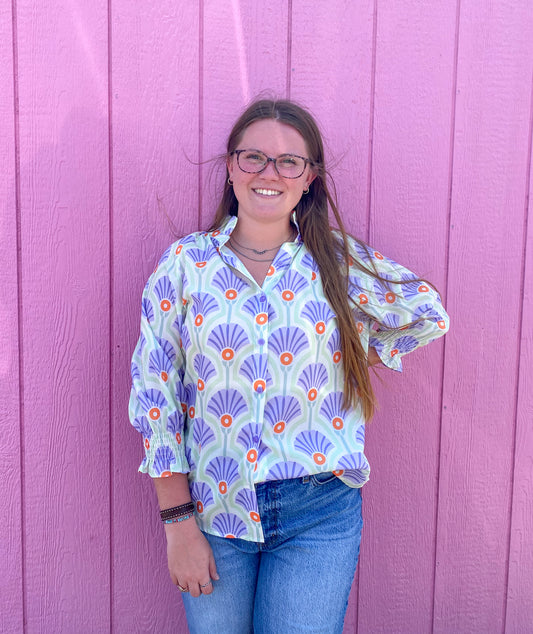 Lilac Fans 3/4 Sleeve Blouse