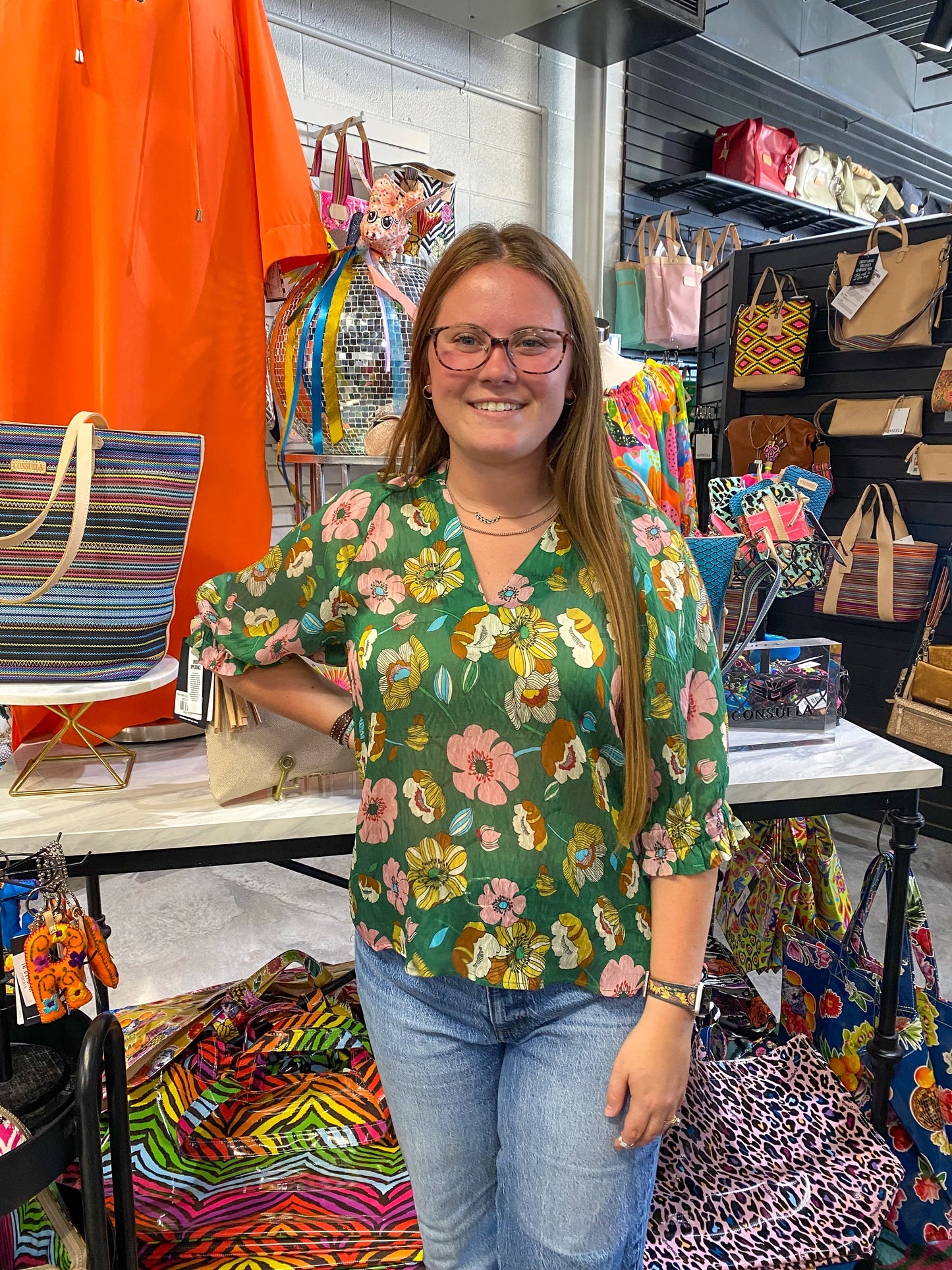 Green Short Sleeve Floral Top