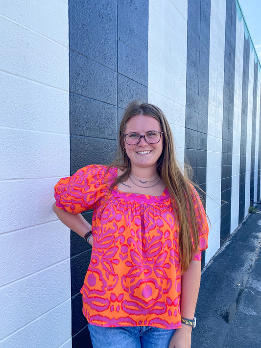 Square Neck Honolulu Orange Top