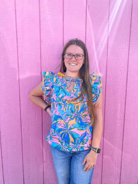 Tropical Palm Yoke Top