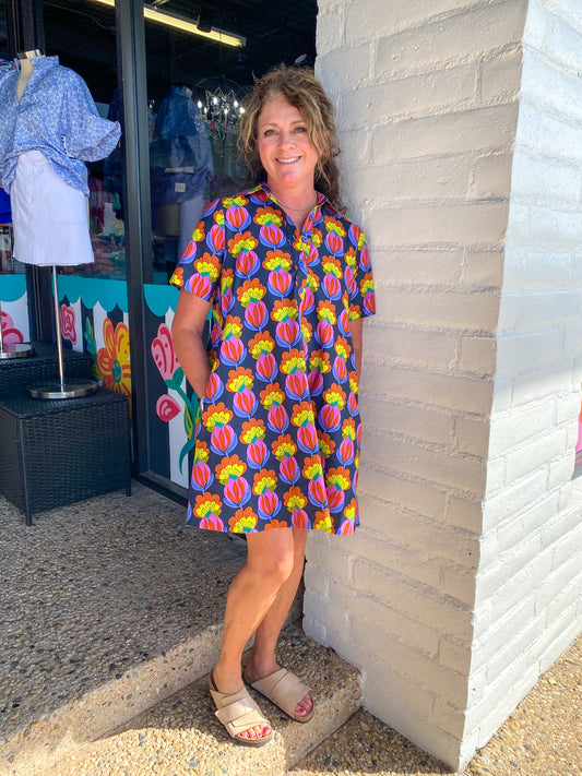 Navy Blooming Buds Dress