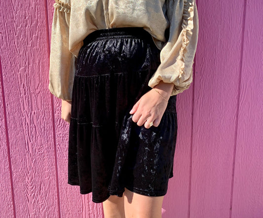 Black Tiered Velvet Skirt