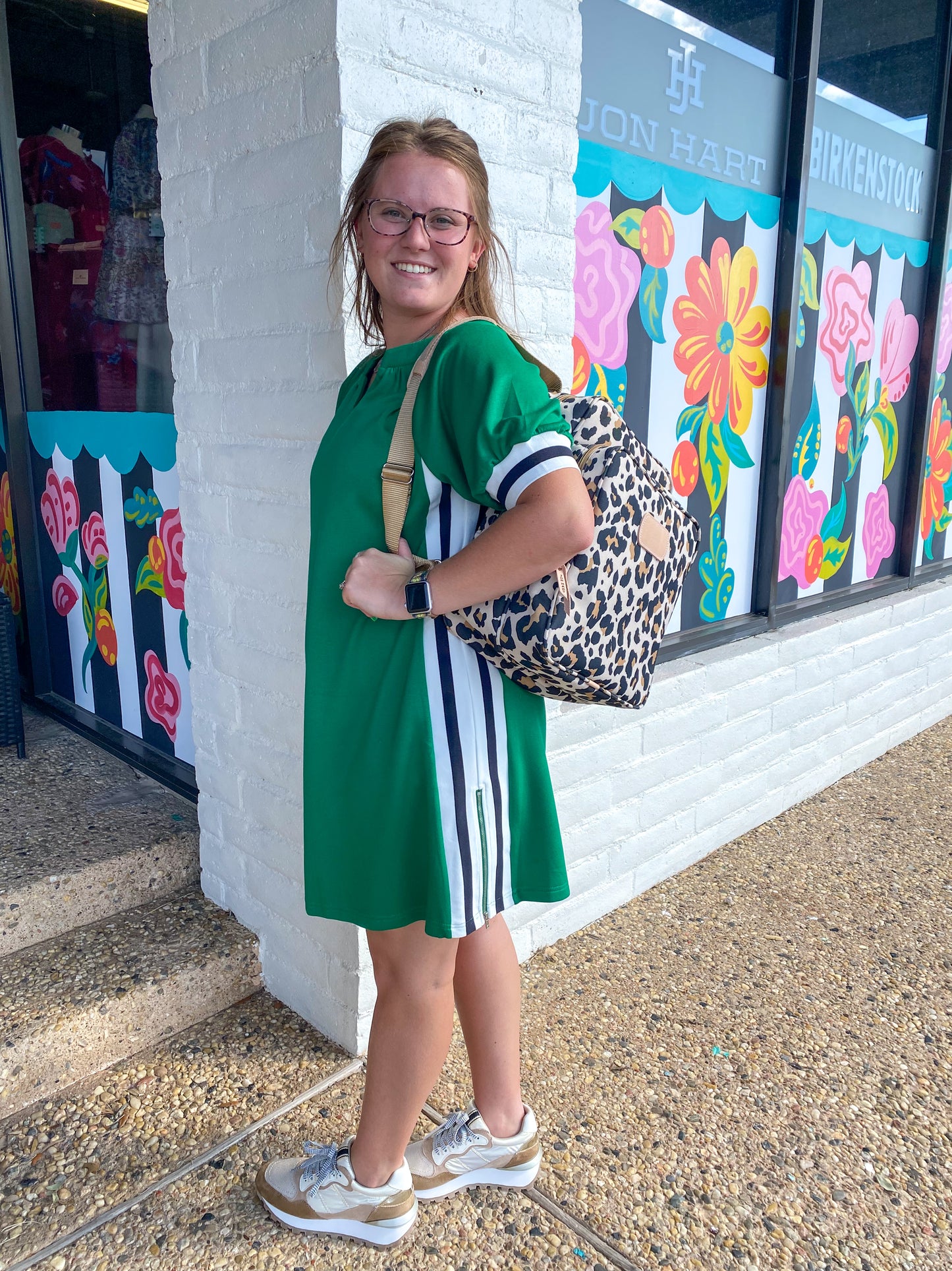 Kelly Green Puff Sleeve Varsity Trim Dress