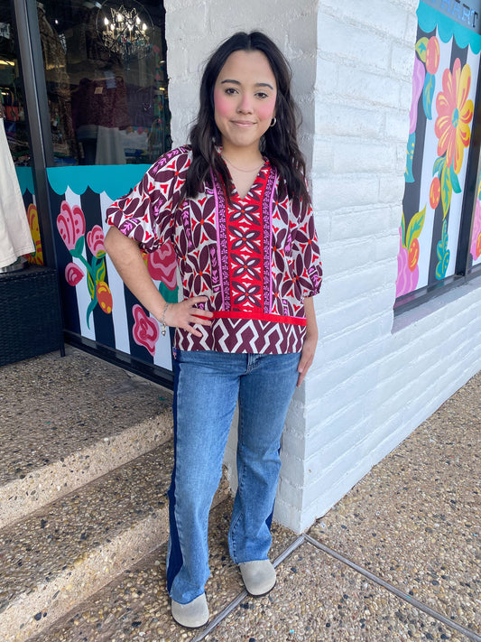 Burgundy Printed Top