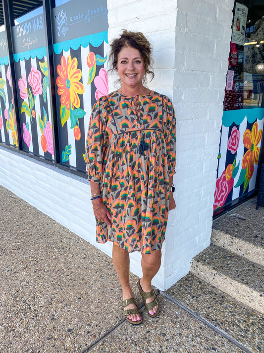 Taupe Crazy Blooms Dress