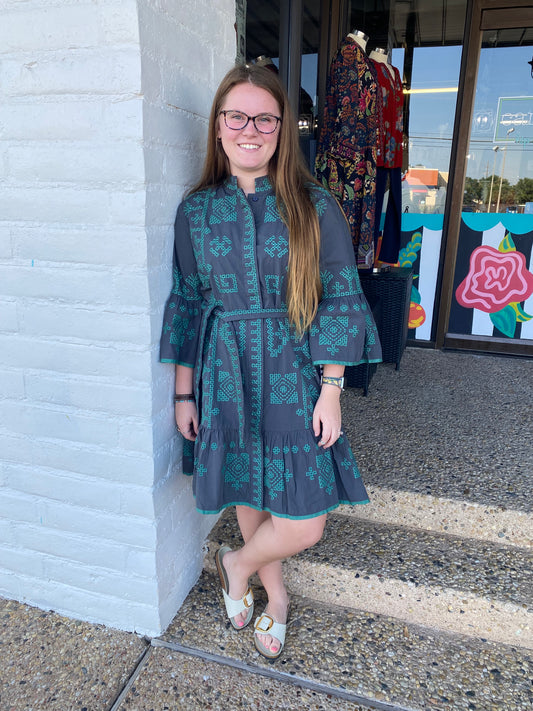 Grey Cross Stitched Dress