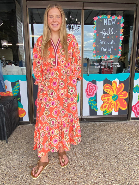 Orange Printed Maxi Dress
