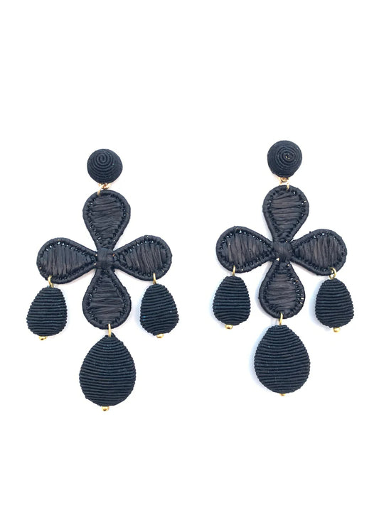 Cord and Rattan Quatrefoil Drop Earring