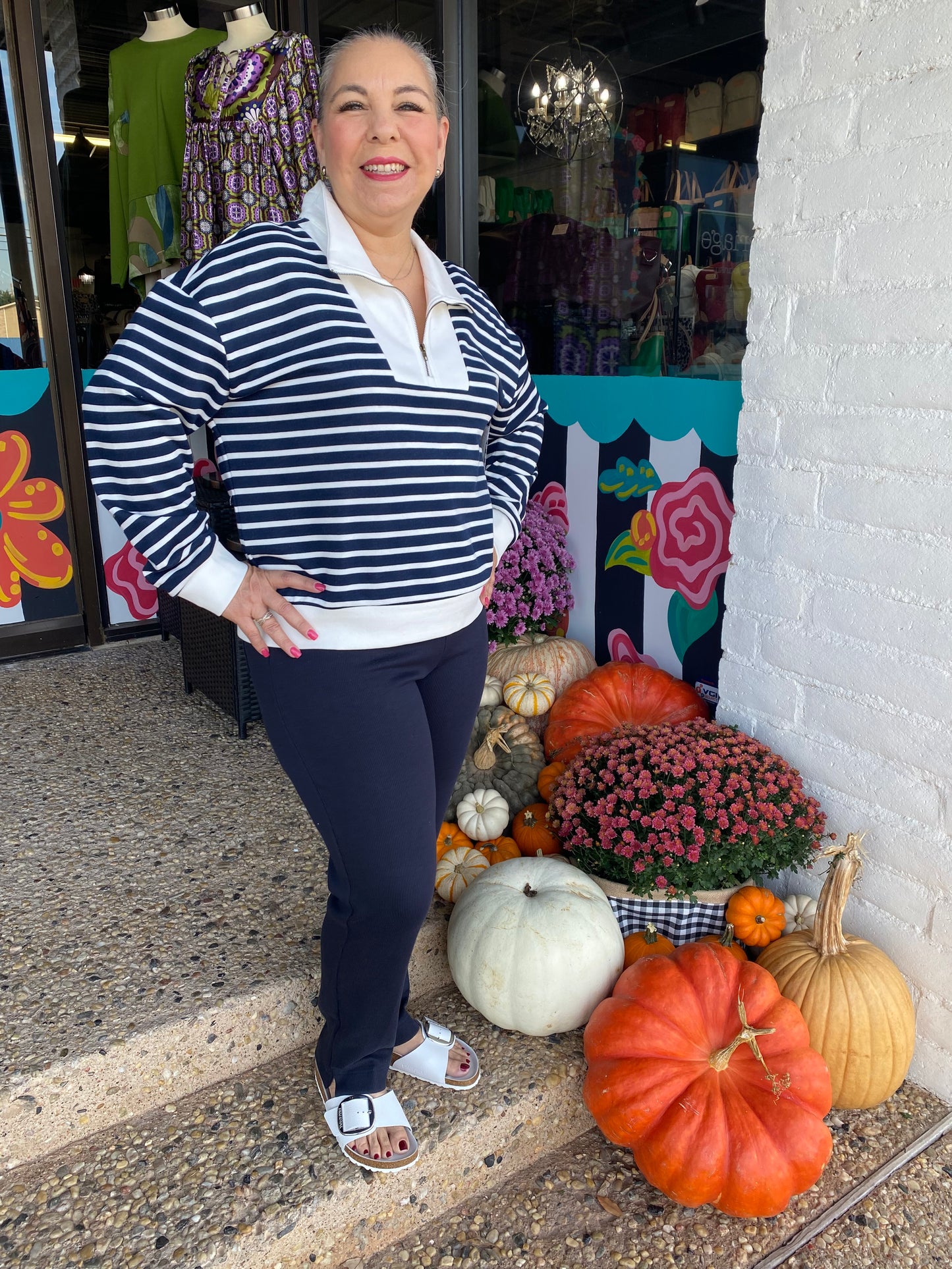 Navy Stripped Half Zip Pullover