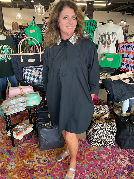 MaGoldima Black Beaded Collar Dress