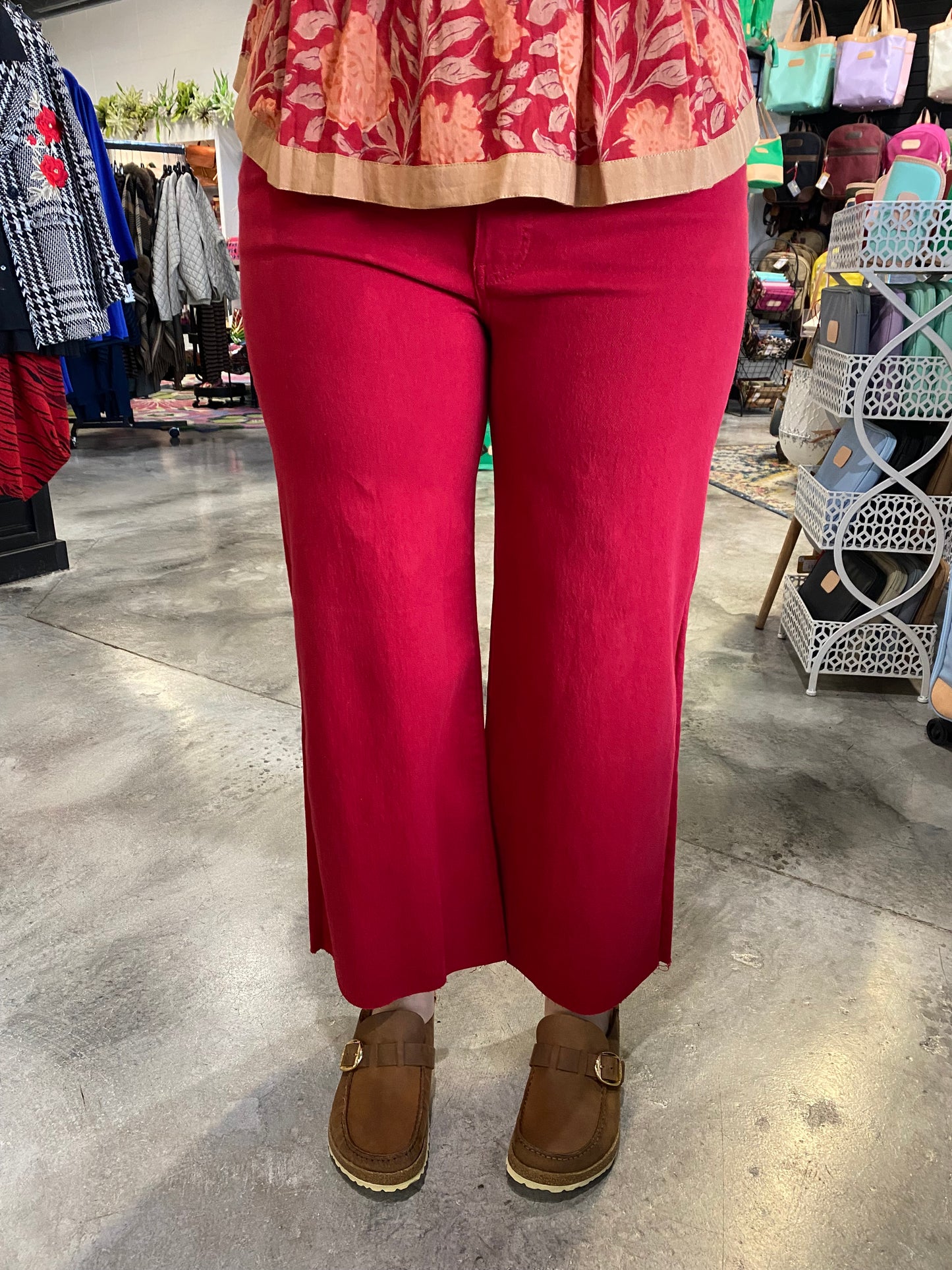 Ruby Red Meg High Rise Wide Leg Raw Hem
