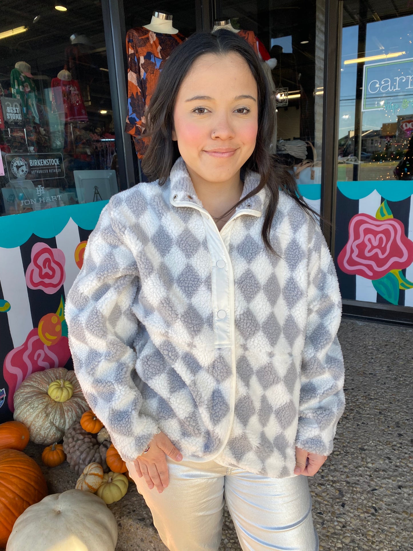 Grey Nina Sherpa Snap Front Jacket