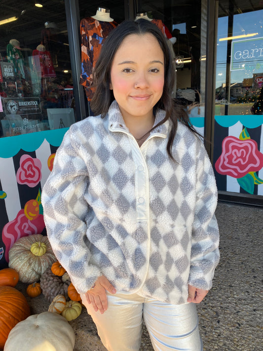 Grey Nina Sherpa Snap Front Jacket
