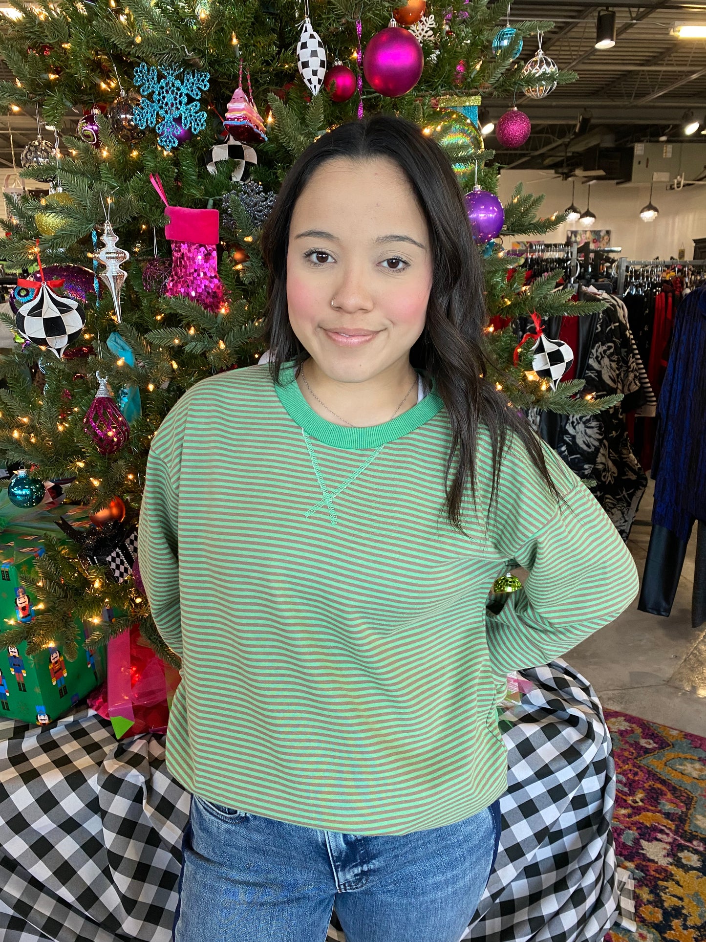 Apple Green Striped Long Sleeve Top