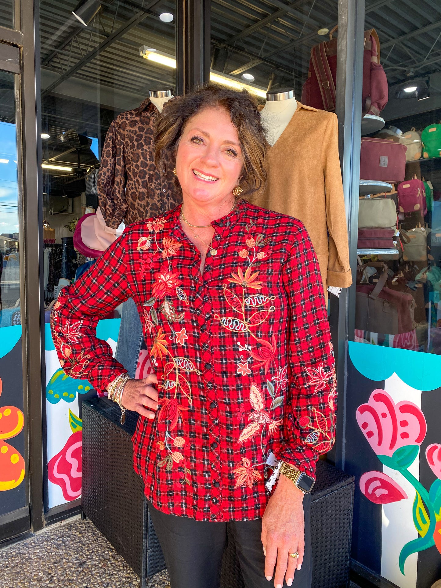 Amar Plaid Ruffle Collar Blouse