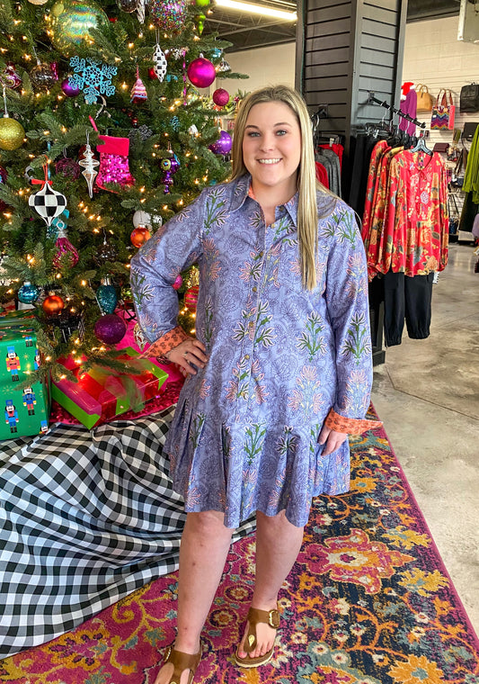 Lilac Drop Waist Pleated Skirt Dress