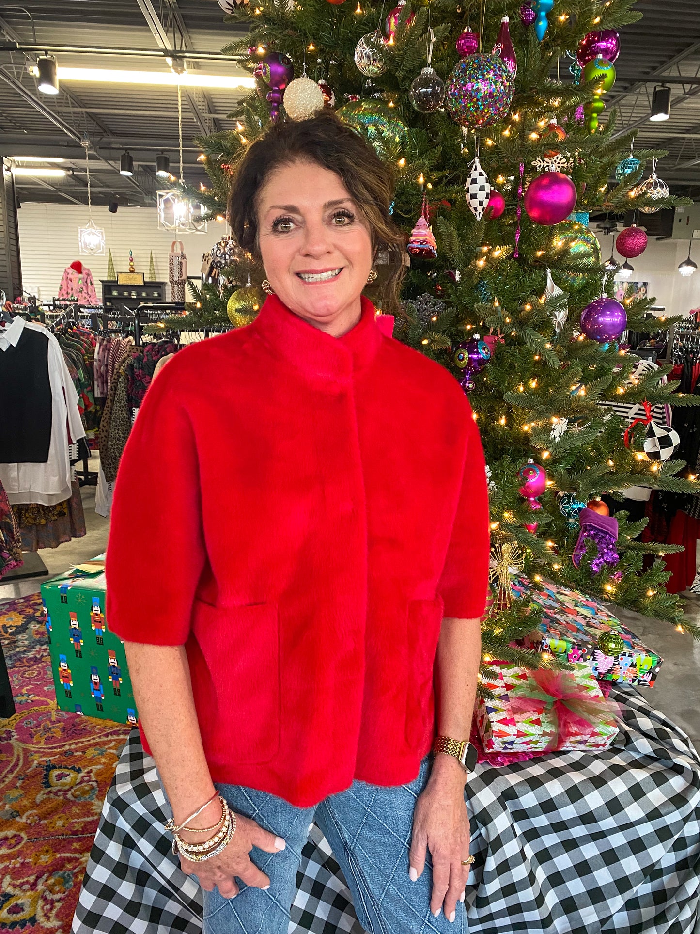 Red Faux Capelet Jacket