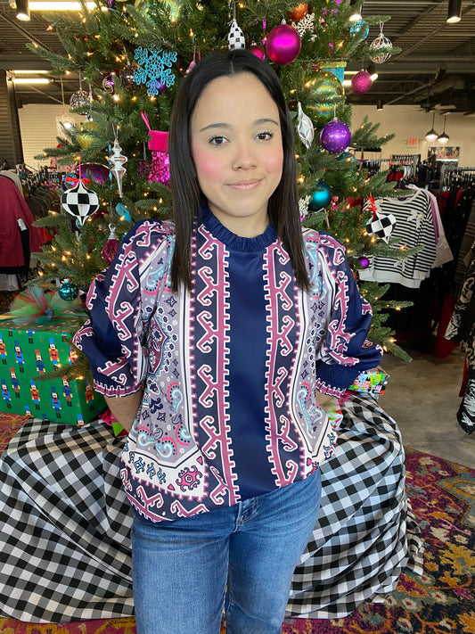 Tribal Neck Gather Blouse
