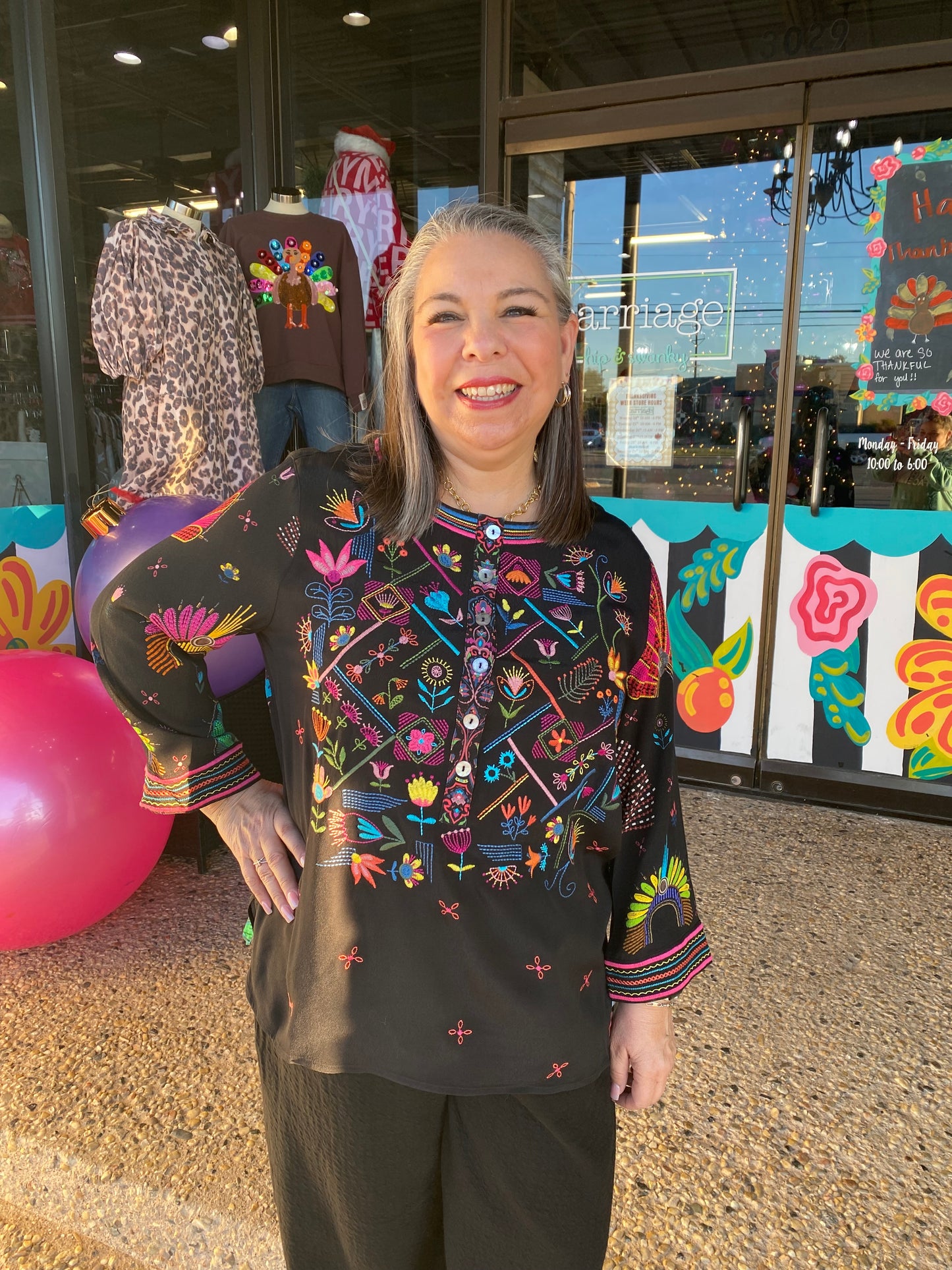 Black Multi Embroidered Button Up Tunic