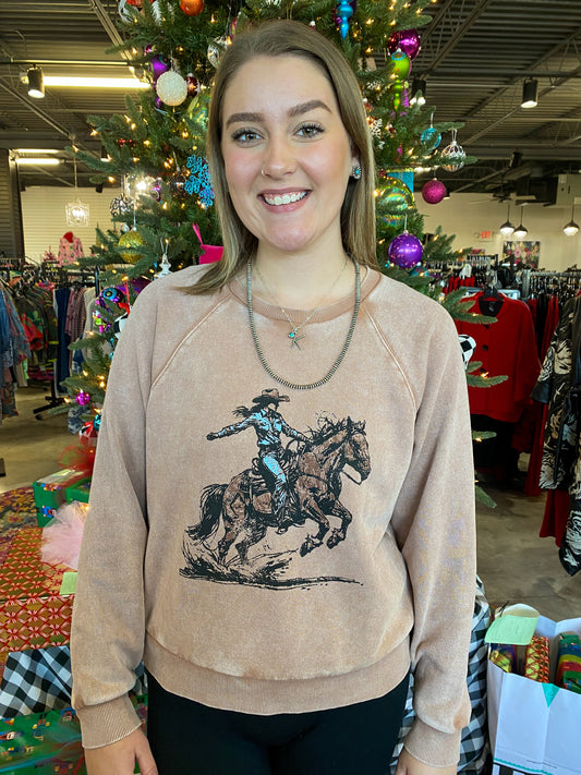 Mocha Cowgirl Graphic Sweater