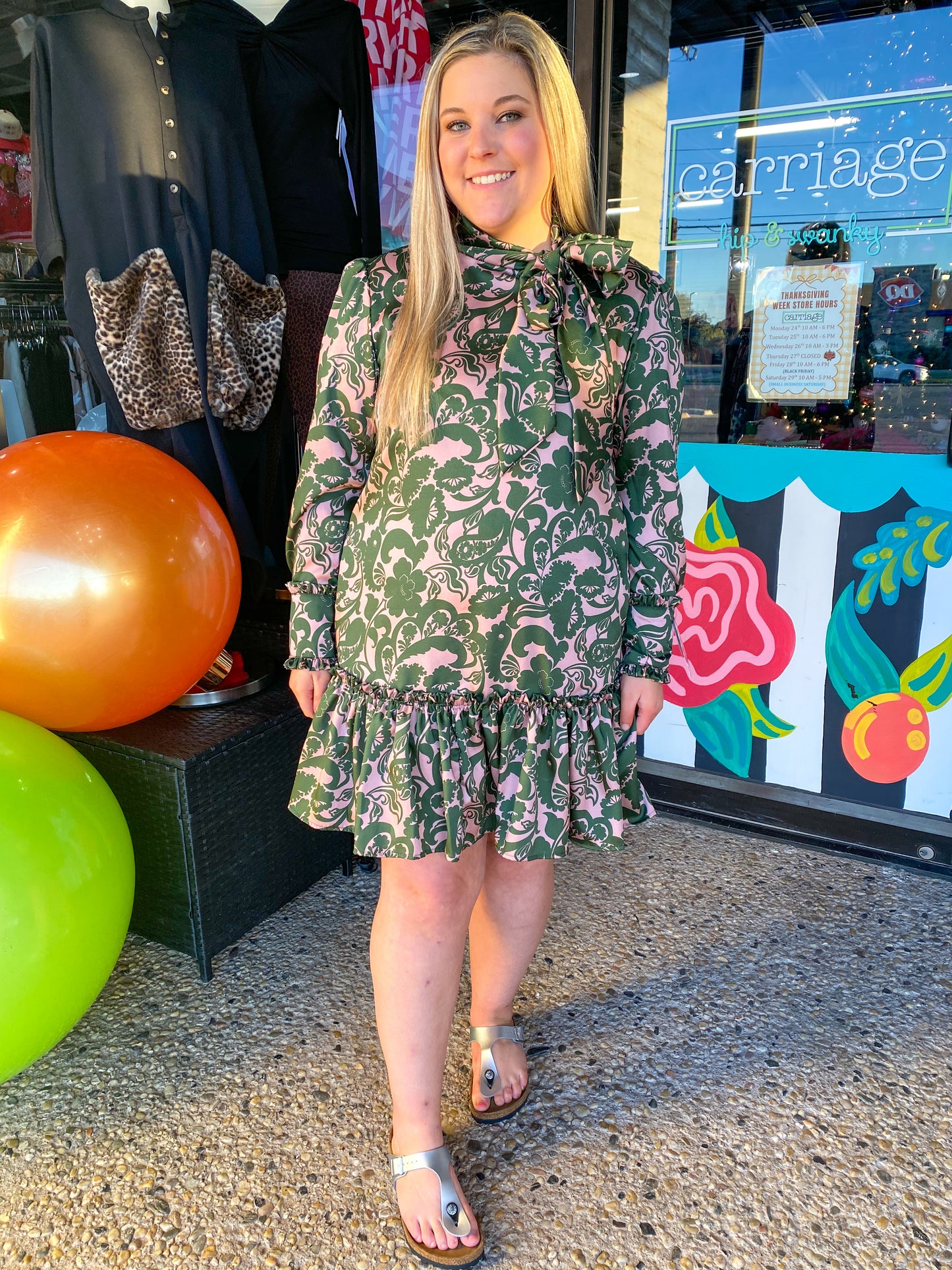 Green Bow Neck Dress