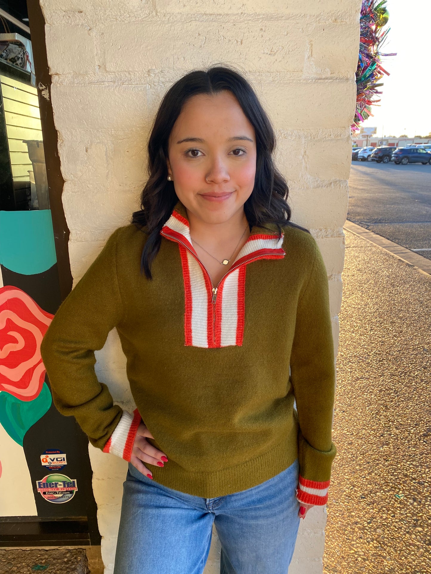 Green Half Zip Knitted Sweater