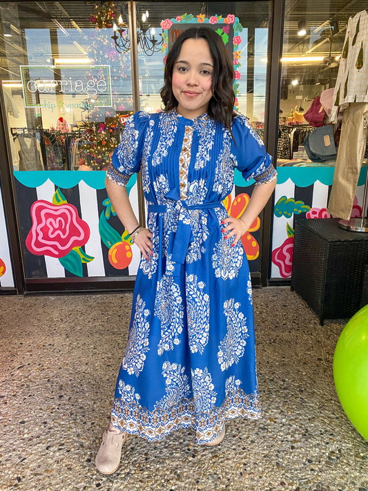 Indigo Oasis Pin Tuck Maxi