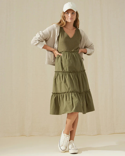 Rosedale Tiered Olive Midi Dress