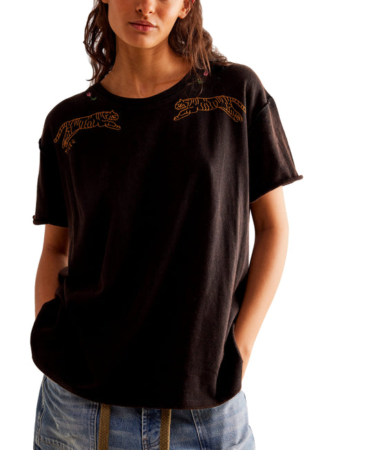 Black Go Tiger Embroidered Tee