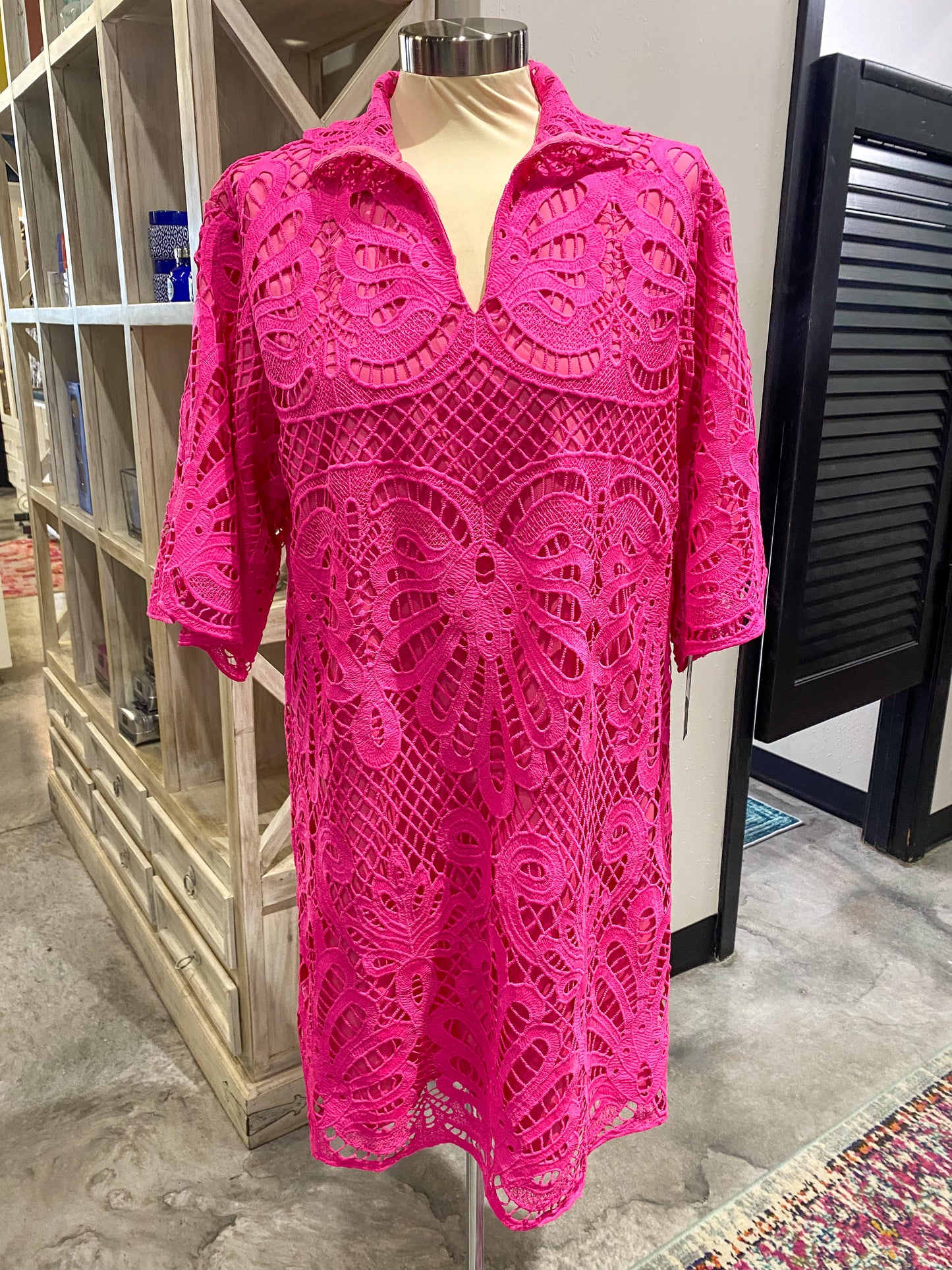 Pink Lace High Neck Tunic Dress