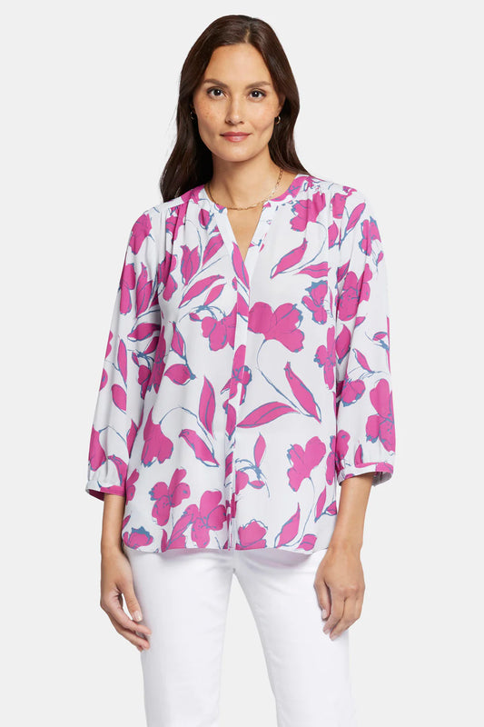 Pink Floral Pintuck Blouse