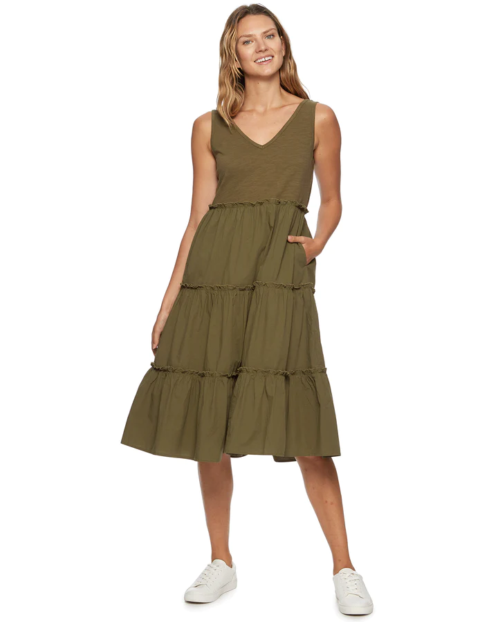 Rosedale Tiered Olive Midi Dress