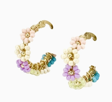 Multi Floral Huggie Earrings