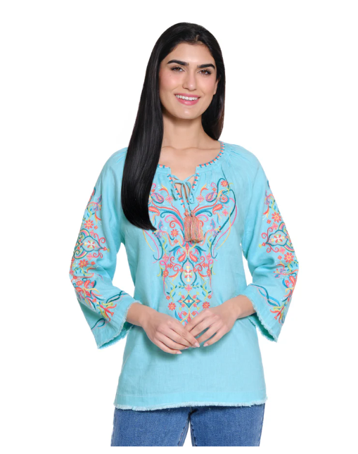 Embroidered Tassel Tie Tunic