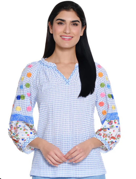 Plaid V-Neck Raglan Sleeve Tunic