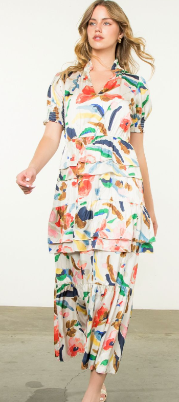 Tiered Multi Color Print Dress