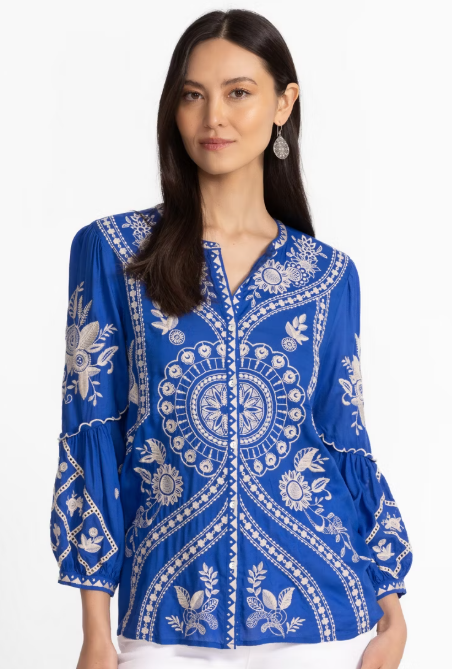 Cobalt Scallop Sleeve Blouse