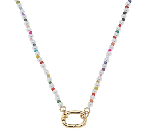 Mini Mazie Rainbow Pearl Charm Necklace Base in Ivory - 15"