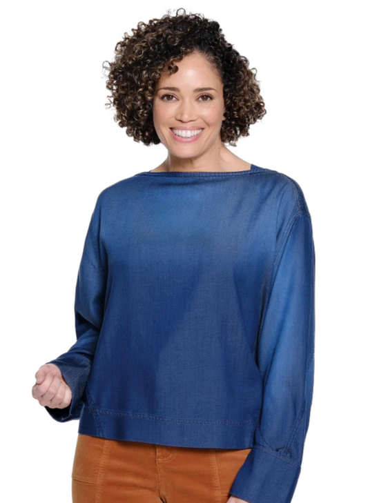 Indigo Boatneck Long Sleeve Top