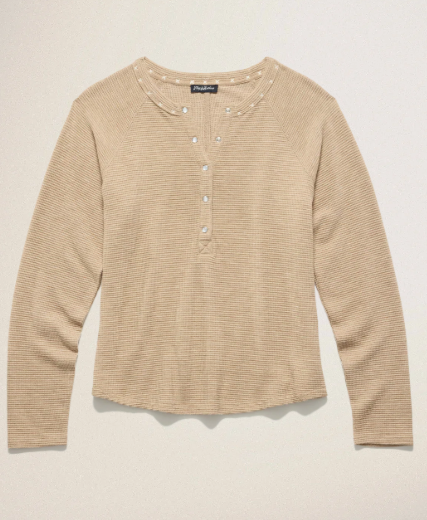 Sand Cambria Embroidered Waffle Henley