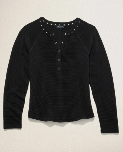 Black Cambria Embroidered Waffle Henley