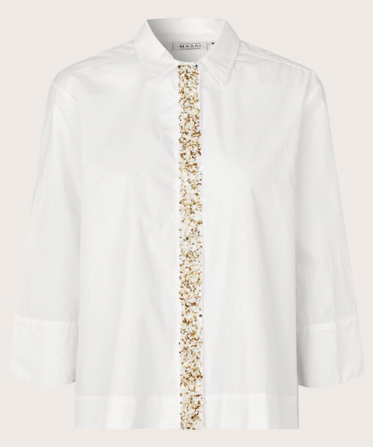 Malvesonna White Beaded Sparkle Blouse