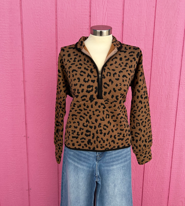 Cheetah Print Quarter Zip Sweater