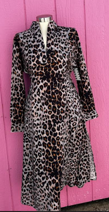 Grey Leopard Gauze Midi Dress