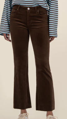 Brown Kelsey Mid Rise Ankle Flare Inset Pant