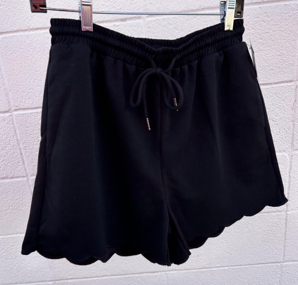 Black Scallop Trim Shorts