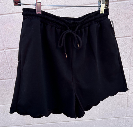 Black Scallop Trim Shorts