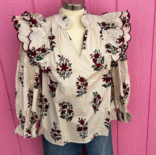 ECRU Floral Ruffle Sleeve Shirt